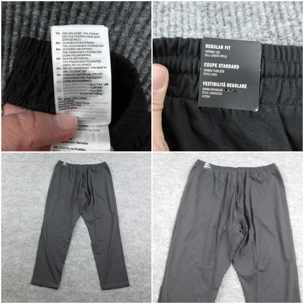 Adidas Pants Mens XL Black Tapered Track Drawstring Pockets 34x30* NWT